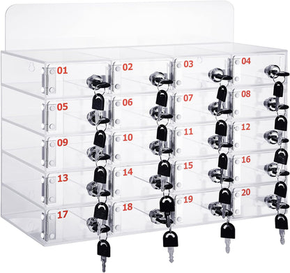 Threan 12 Slot Cell Phone Storage Box, Acrylic Clear Cell Phone Storage Cabinet Wall Mounted with Door, Locks and Keys for Office School Factory