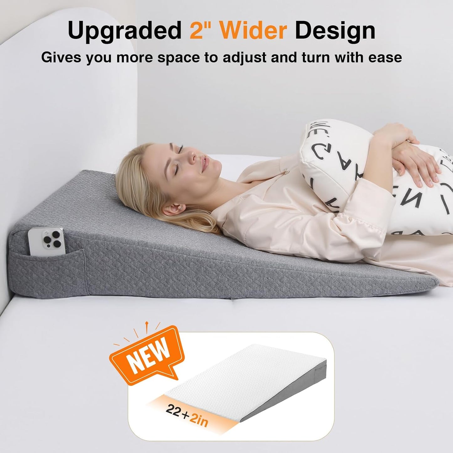Vekkia 34" Extra-Long Wedge Pillow, 5.5" Bed Wedge Pillow for Sleeping,Gray