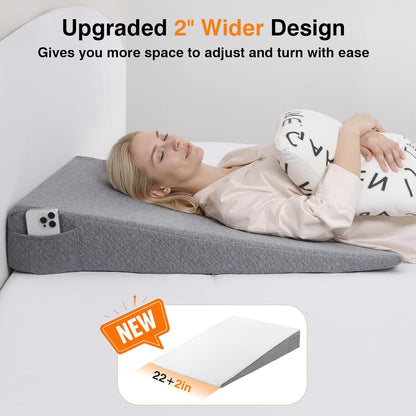 Vekkia 34" Extra-Long Wedge Pillow, 5.5" Bed Wedge Pillow for Sleeping,Gray