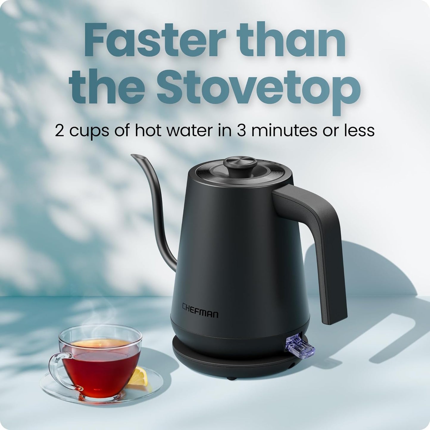 Chefman Gooseneck Electric Kettle, 0.8L Pour Over Tea Kettle for Coffee and Tea, One-Touch Operation, Boil-Dry Protection, Auto Shut-Off, Ultra-Fast Hot Water Boiler – Black