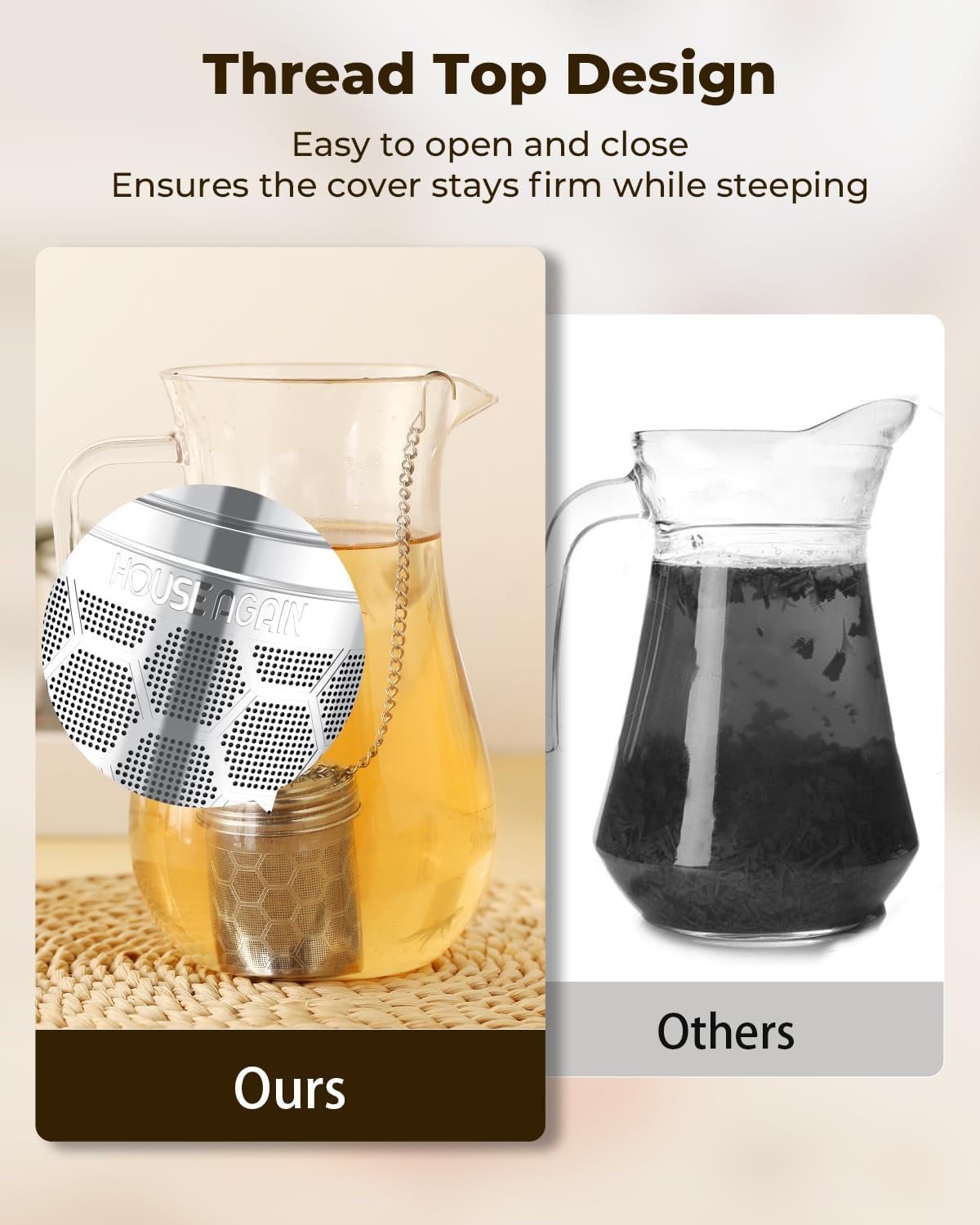 House Again 2 Pack Tea Infuser, Extra Fine Mesh Tea Infusers for Loose Tea, 18/8 Stainless Steel Tea Strainer with Extended Chain Hook, Tea Steeper for Brew Tea, Spices & Seasonings