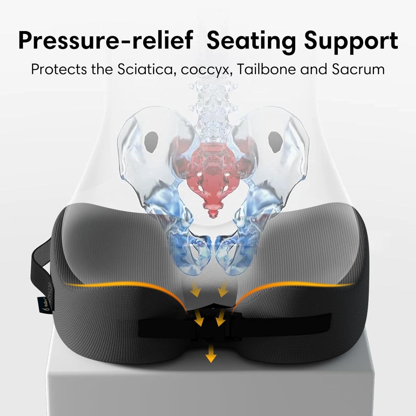 Large Memory Foam Seat Cushion for Office Chair, Car, Truck & Wheelchair - Sciatica, Coccyx & Tailbone Pain Relief Cushion for Long Sitting & Driving