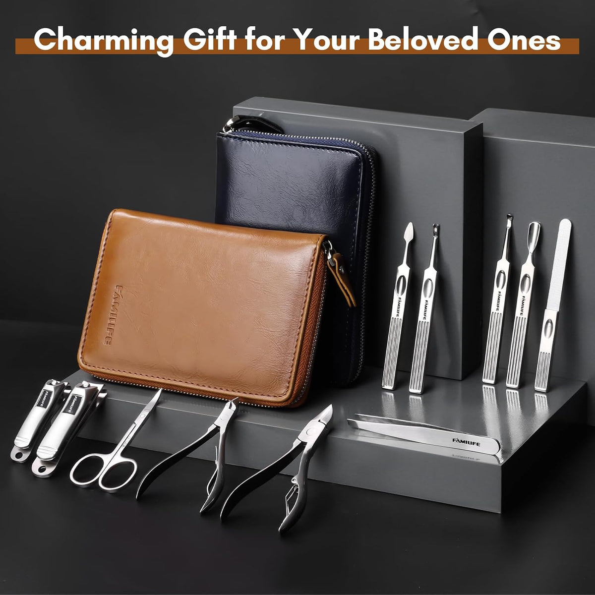 FAMILIFE Stainless Steel Manicure Set 11-in-1 Professional Nail Clipper Kit