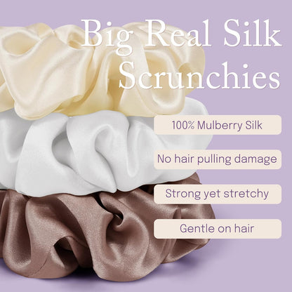 OLESILK Silk Scrunchies Oversized 100% Mulberry: Large for Women& Girls Long Thick Hair, Soft Smooth for No Damage Hair Care Sleeping
