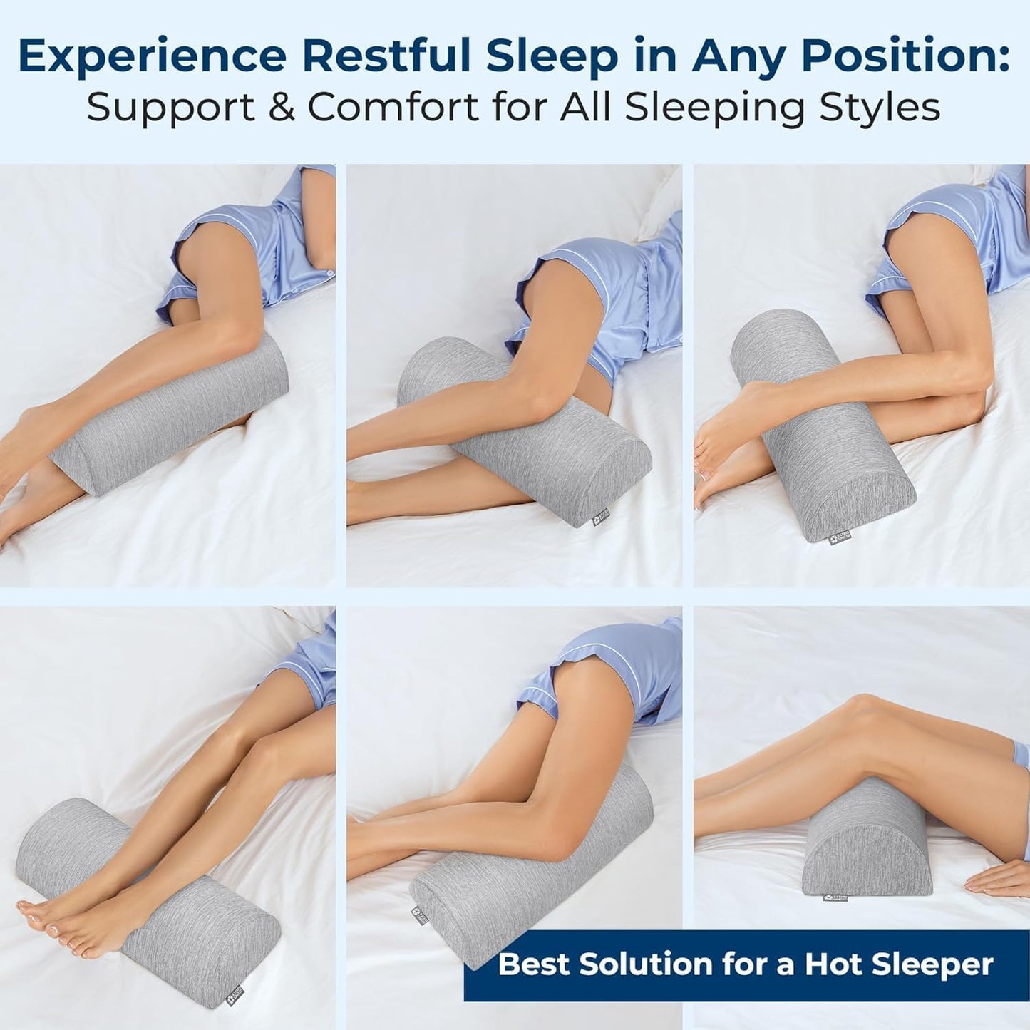 5 STARS UNITED Knee Pillow for Back Sleeping – Half Moon Bolster Pillow for Legs, Under Knee Pillow for Sleeping on Back, Memory Foam Leg Pillow for Back Pain, Gray