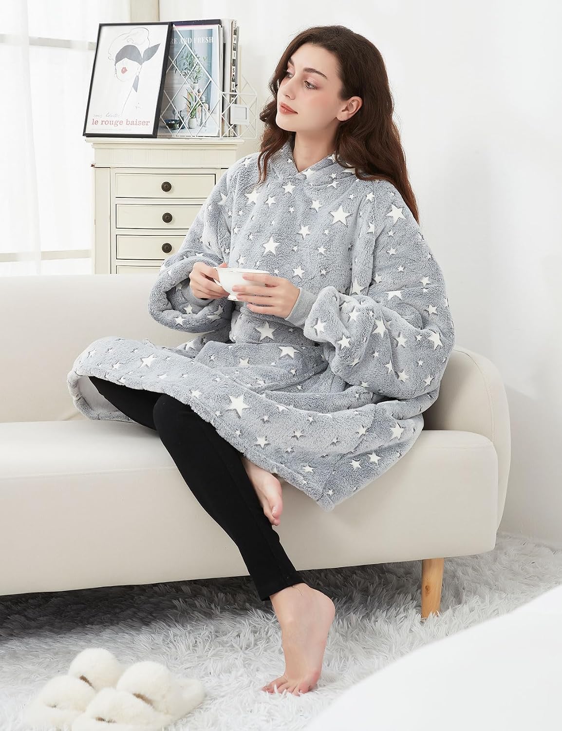 KFUBUO Wearable Blanket Hoodie for Adults Sherpa All Patterns Cat Oversized Sweatshirt Blanket with Pockets for Women