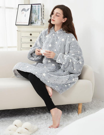 KFUBUO Wearable Blanket Hoodie for Adults Sherpa All Patterns Cat Oversized Sweatshirt Blanket with Pockets for Women