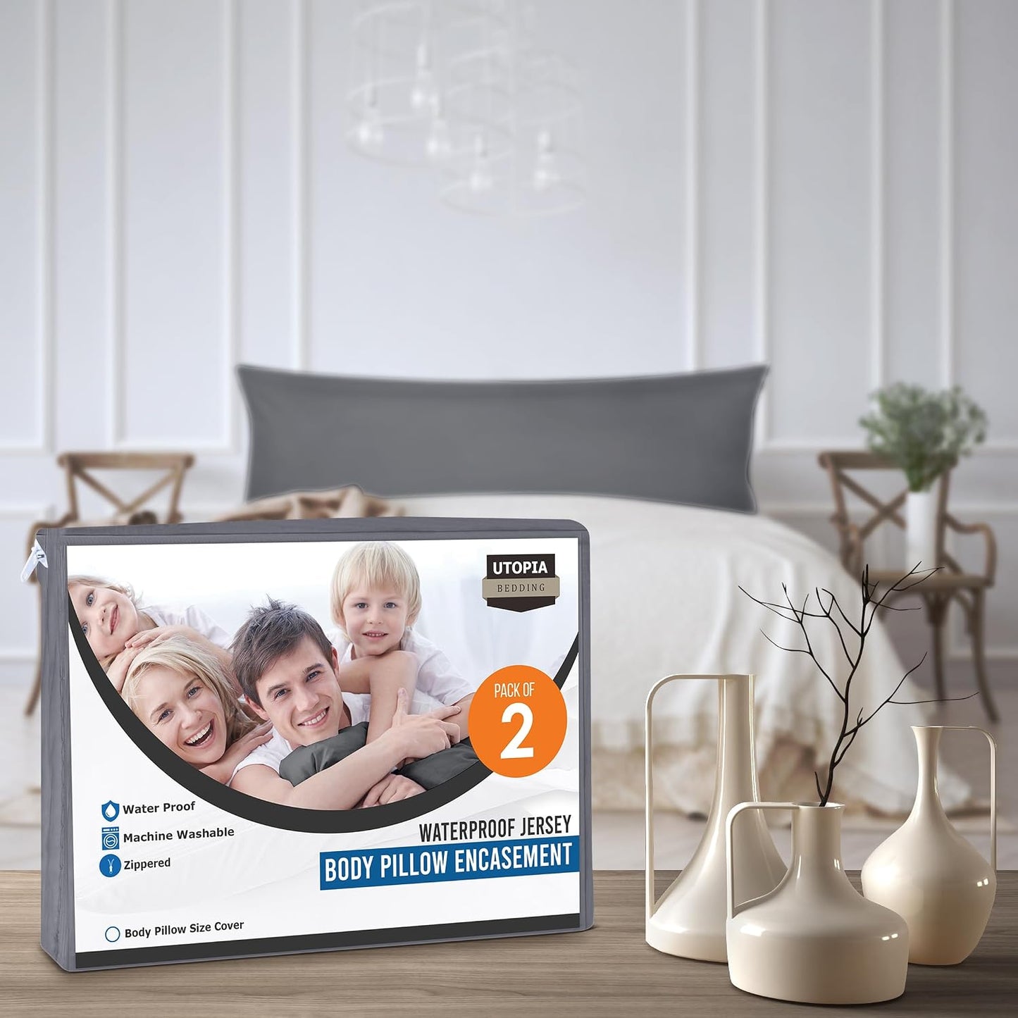 Utopia Bedding Premium 100% Waterproof Pillow Protectors with Zipper Standard Size (Set of 4), Bed Bug and Dust Mite Proof Zippered Pillow Covers, Pillow Encasement Cases, Gray
