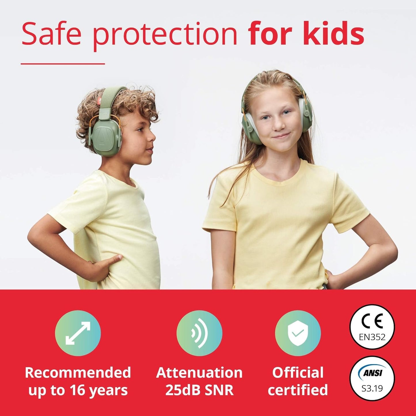 Alpine Muffy Kids - Hearing Protection - CE & ANSI Certified - Adjustable for Ages 3-16 years - Noise Cancelling Headphones - 25dB Sound Reduction Ideal for Protection and Concentration Aid – Black