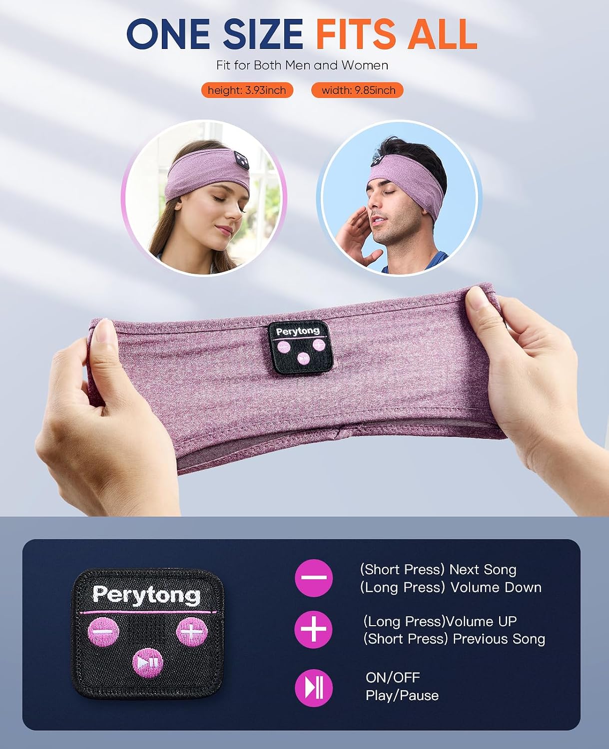 Perytong 2 Pack Sleep Headphones, Sleeping Headphones | Bluetooth Headband with Ultra-Thin HD Stereo Speaker, Wireless Headphone for Sports, Insomnia, Yoga, Air Travel, Meditation