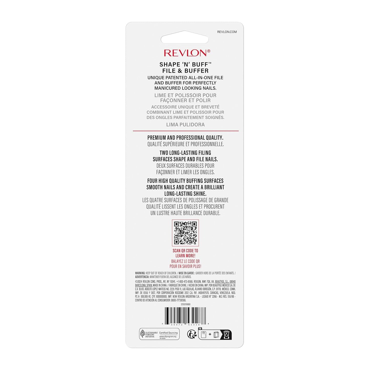 Revlon Shape 'N' Buff Nail Buffer Block, All-in-One Manicure Tool for Shaping & Shining Natural Fingernails, 1 Count