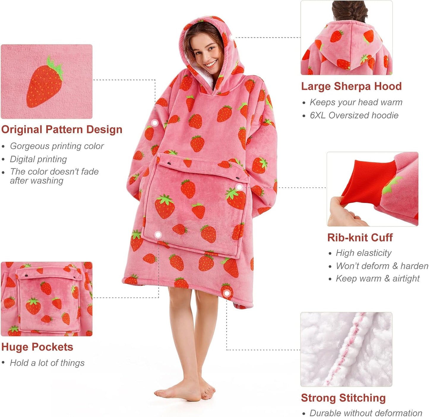 Narecte Cozy Oversized Blanket Hoodie Wearable Blanket Adults Soft Hooded Blanket Hoodie Birthday Gifts for Women Christmas - Colors A