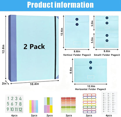 2 Sets Important Document Organizer Binder,File Folder with Labels Blue