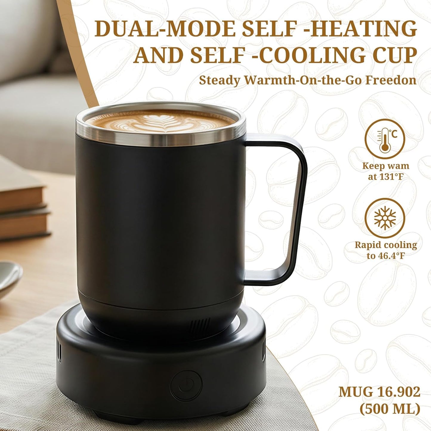 Temperature Control Coffee Mug, 16.9oz Smart Coffee Cup Warmer Heated Mug, 2-in-1 Cooling Cup (Cooling&Heating) Hot up to 131°F, Auto Shut Off for Home Office Birthday
