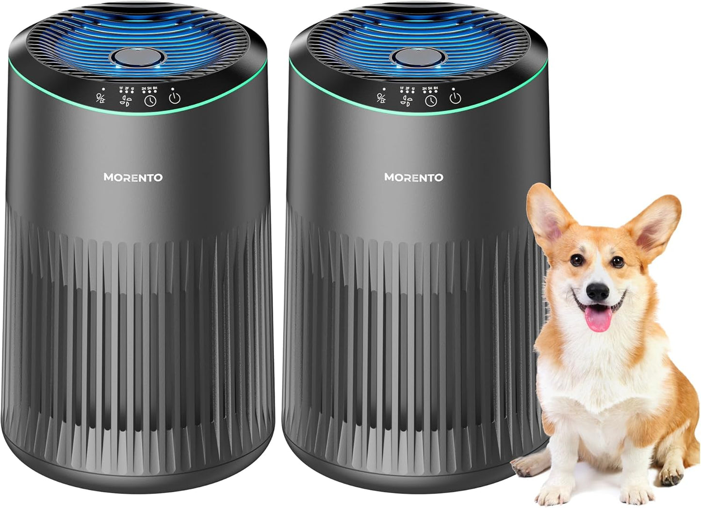 Air Purifiers for Bedroom Home for Smoke Pet Dander Odors, Air Purifier with Sleep Mode Small Air Purifier with Fragrance Sponge for Bedroom Office, Blue Ambient Light, 23dB Quiet, 2 Pack Ivory