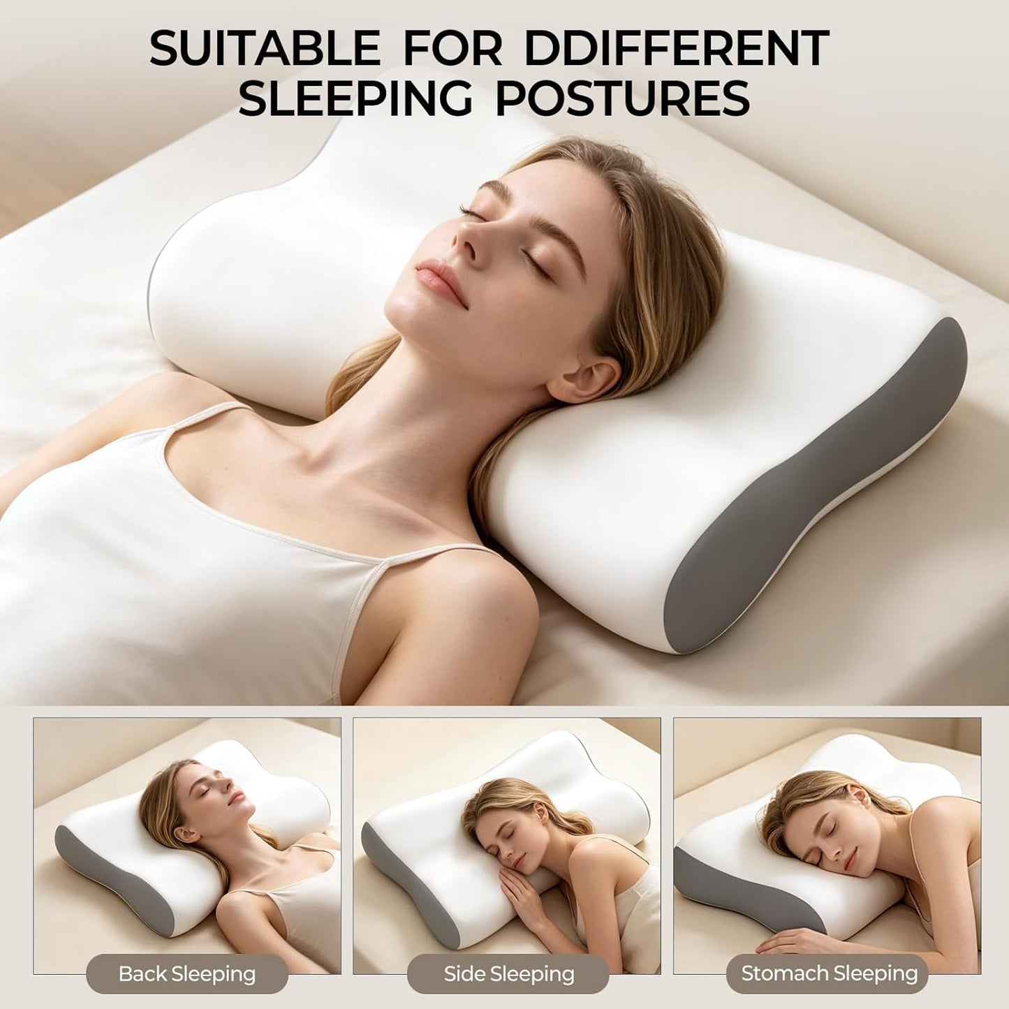 Cervical Neck Pillow for Pain Relief, Contour Memory Foam Pillows for Sleeping, Ergonomic Pillow Orthopedic Cooling Pillow Bed Pillow Neck Support for Side Back Stomach Sleepers(White&Blue)