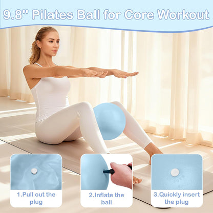 Hoedia Pilates Kit for Women, Pilates Equipment Ring and Ball Set with Resistance Bands, Yoga Strap, Core Sliders, Socks, Bag & Guide for Starter Home Workout Fitness Gym Essentials