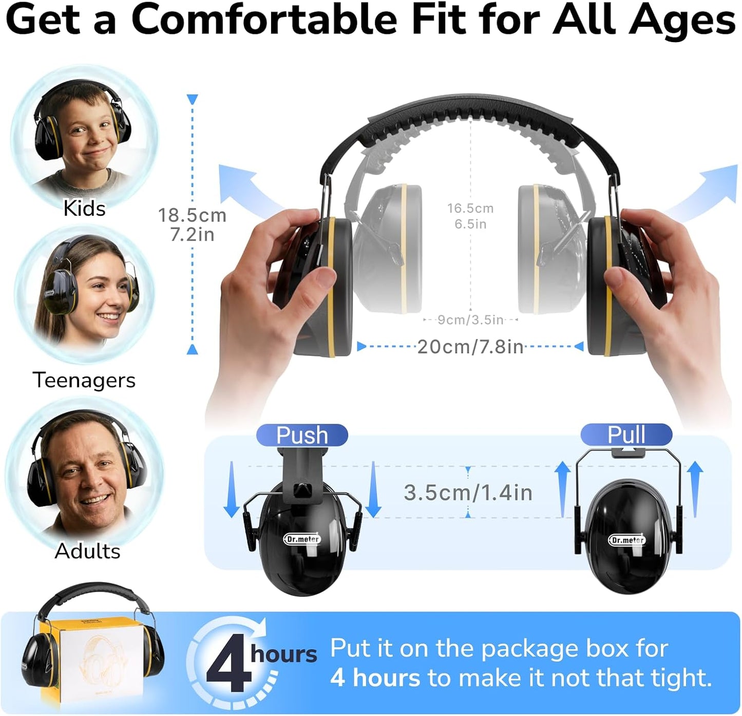 Dr.meter Ear Protection Ear Muffs, Noise Cancelling Headphones for Adults Kids 31dB Earmuffs for Noise Reduction, Hearing Protection for Shooting Gun Range, Mowing, Monster Jam, Sensory, Fireworks
