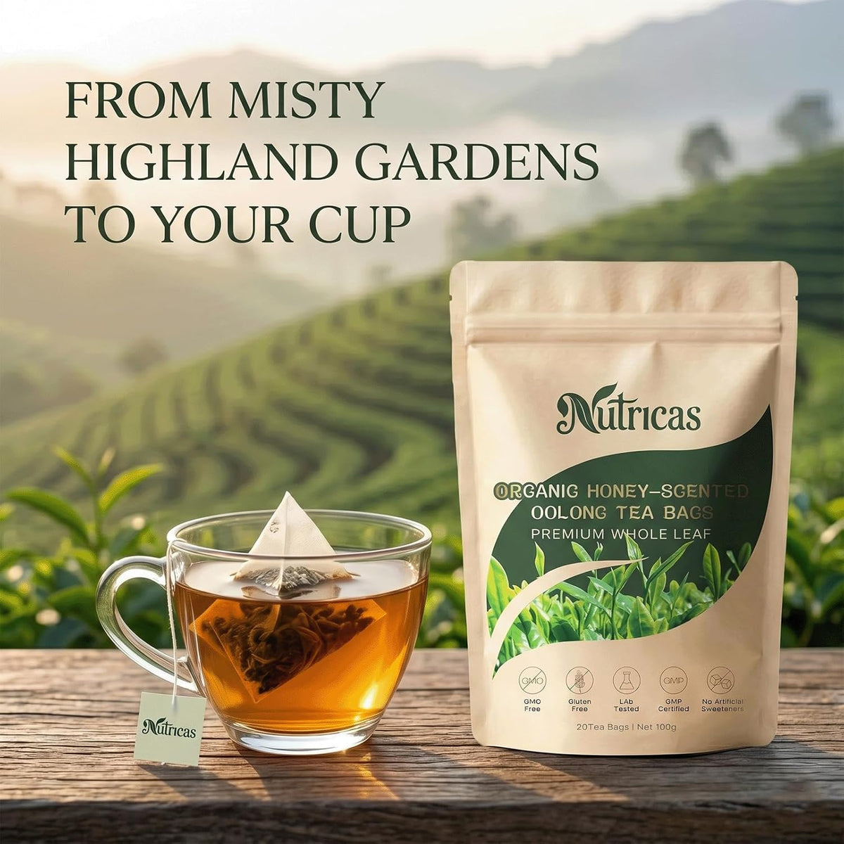 Nutricas Oolong Tea,100% Organic Oolong Tea Bags,Digestion and Metabolism,Smooth Aroma, Low Astringency, Naturally Energizing – Perfect for Hot & Iced - 20 Bags (1 pcs)