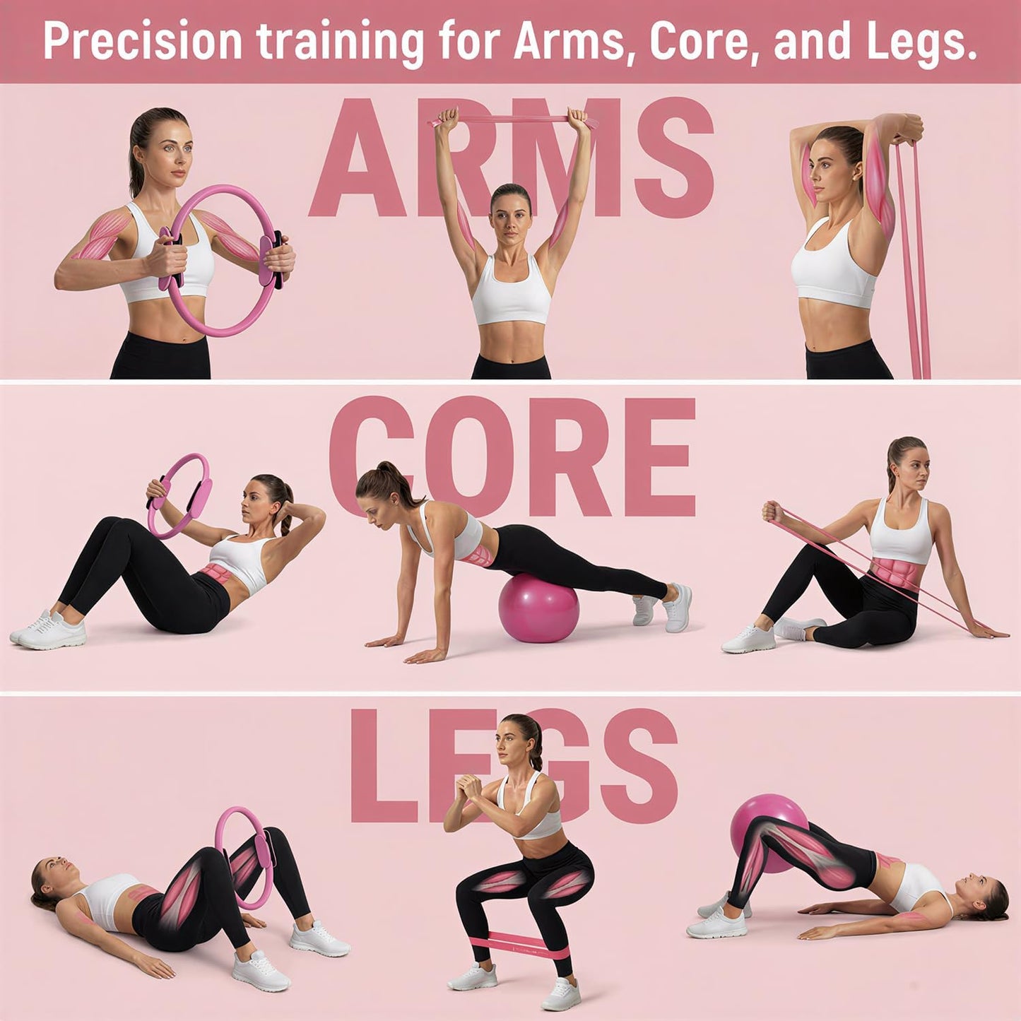 At Home Pilates Kit for Women, Home Workout Pilates Equipment Set with Pilates Ring, Ball, Pedal Resistance Band, Resistance Bands, Yoga Strap, Bag, Pilates Essentials Kit for Starter, Beginners