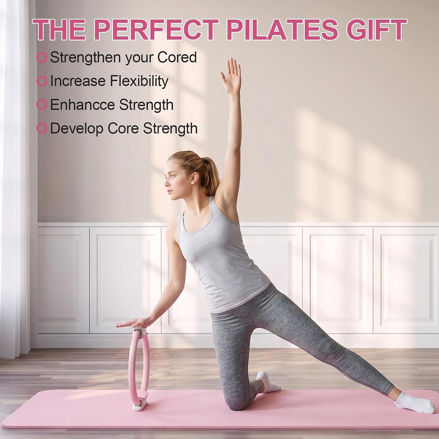 Pilates Ring 15 Inch Magic Circle Ring, Dual Padded Handles Pilates Exercise Circle, Adjustable Yoga Ring