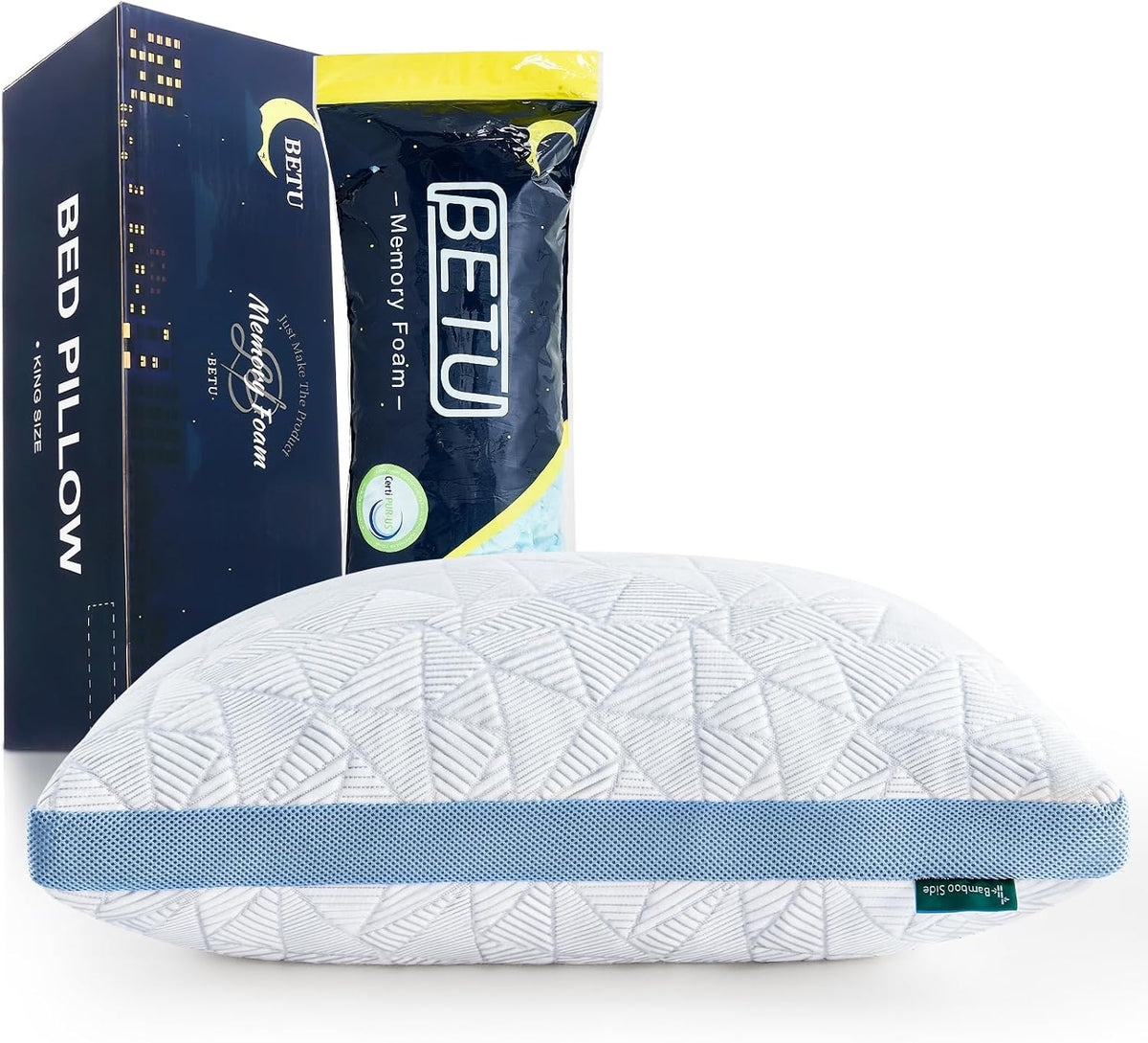 BETU Cooling Pillow Queen Size, Shredded Memory Foam Cool Pillow for Hot Sleepers, Adjustable Firm Soft Support Bed Pillows Perfect for Back Neck Pain and Side Sleeping with Pillow Case Cover, White