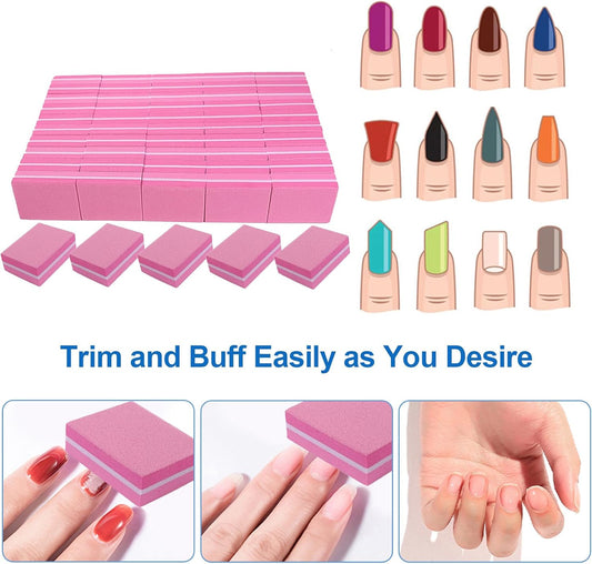 Nail Buffers (50 Pack), Mini Buffer Block Nail File for Acrylic Nails and Natural Nails, 100/180 Grit Nail Buffer Block Bulk Buffing Blocks for Nail Buff Professional Manicure File Blocks Set Pink