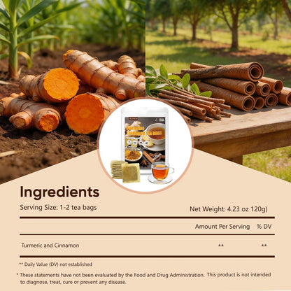 TEAWOO Turmeric Cinnamon Tea, Premium Turmeric Ginger Tea Bags, Natural Ingredients Herbal Tea, No Sugar, No Additives, No Caffeine(60 Bags)
