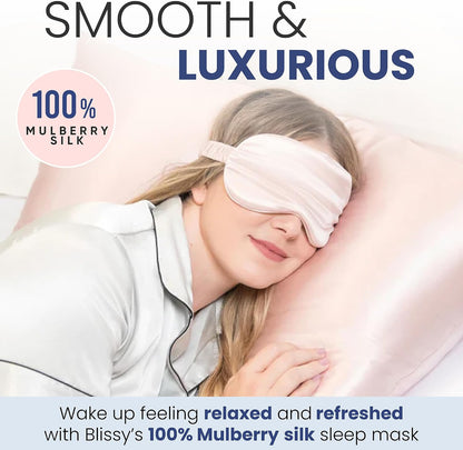 Blissy Silk Sleep Mask - Eye Sleeping Mask for Women & Men for Total Blackout - 100% Pure Mulberry Silk, 22 Momme 6a Fibers - Blindfold Sleep Mask Side Sleeper Eye Cover (Non Adjustable)