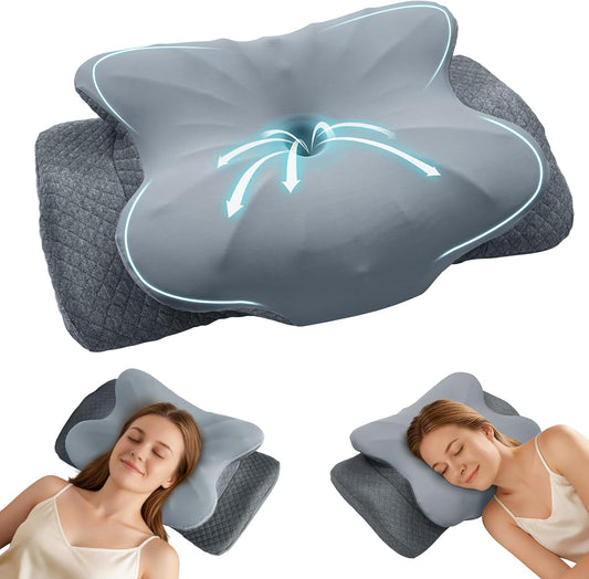 Cervical Pillow for Neck Pain Relief, Ergonomic Pillow for Side Sleeper, Memory Foam Neck Support for Back Stomach Sleepers, Cooling Breathable Orthopedic Contour Pillows for Sleep Apnea Snore, White