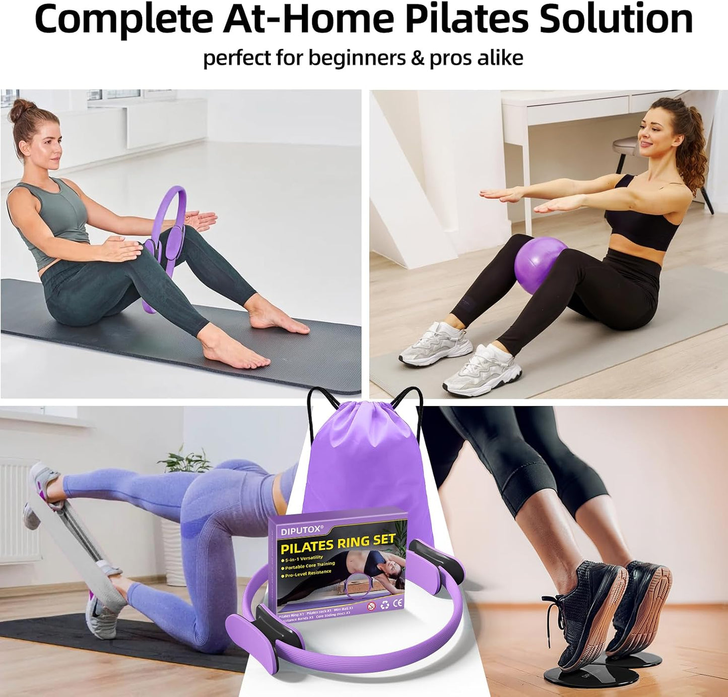 Pilates Ring Kit for Women, Pilates Equipment Accessories, Home Workout Set with Magic Circle, Mini Exercise Ball, Ankle Resistance Bands & Yoga Socks, for Fitness, Toning & Better Me Gifts