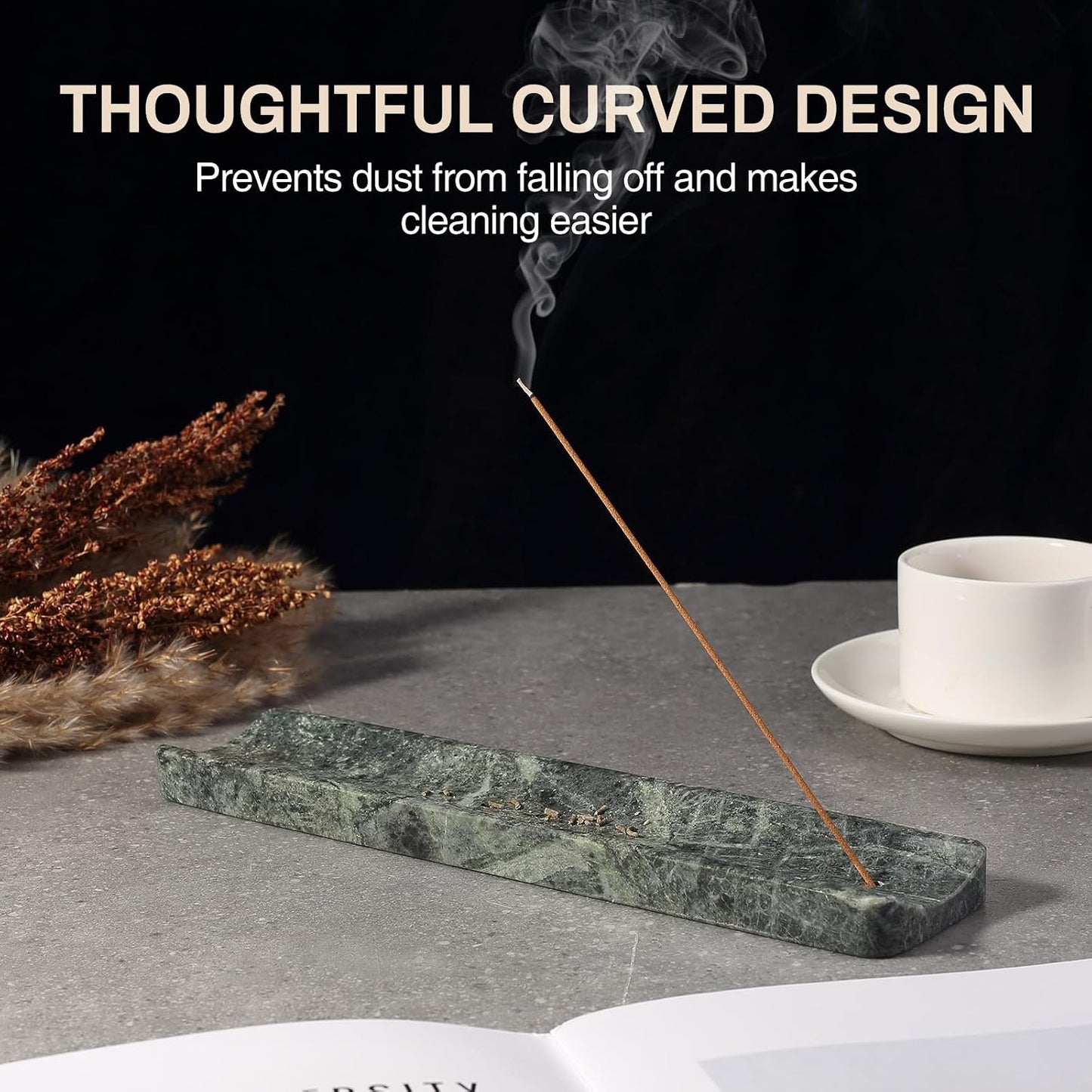 Koville Marble Incense Holder, Incense Holder for Sticks, Incense Sticks Holder Ash Catcher for Meditation Yoga SPA, Natural Stone Incense Burner, Home Table Decor (Grey)