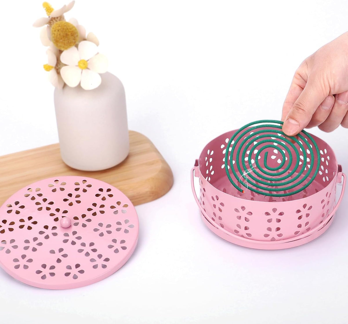 2 Pack Mosquito Spiral Coil Holder Outdoor Hanging Coil Incense Holder with Lid and Handle Citronella Incense Coil Holder (Bronze/Bronze)