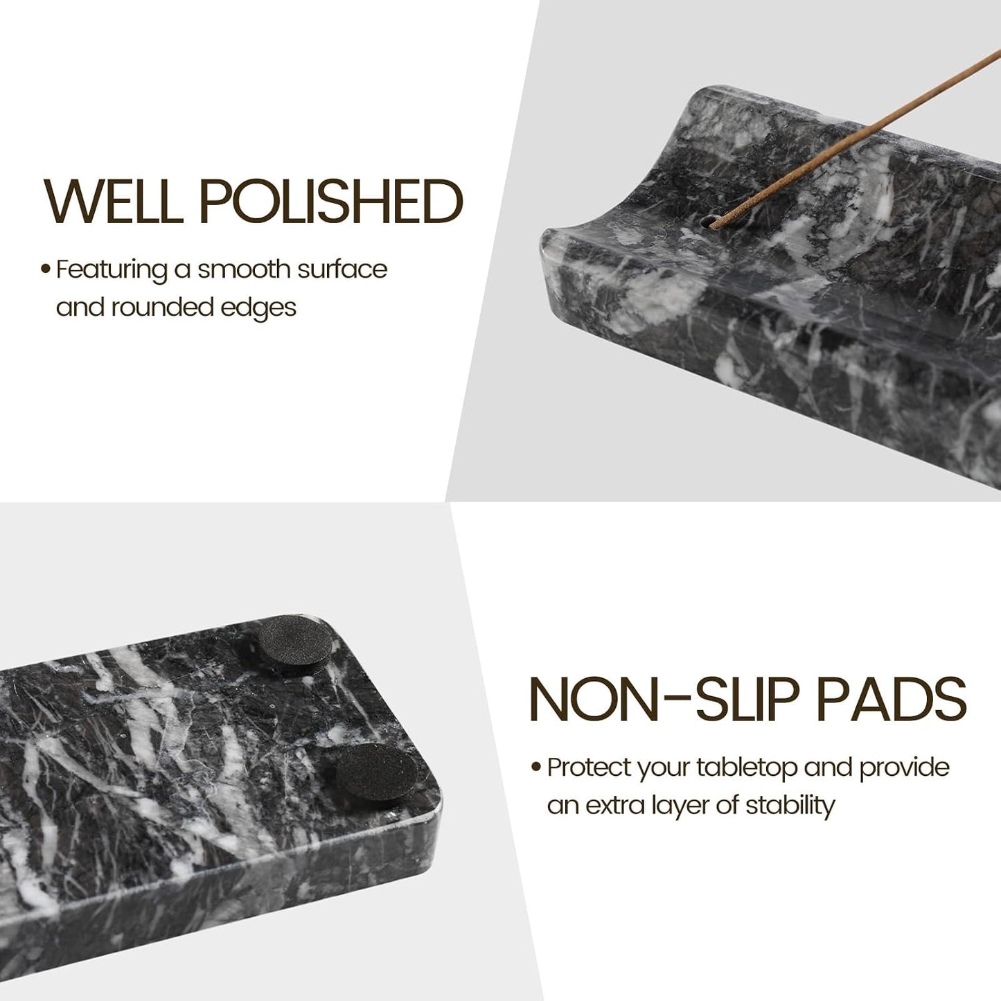 Koville Marble Incense Holder, Incense Holder for Sticks, Incense Sticks Holder Ash Catcher for Meditation Yoga SPA, Natural Stone Incense Burner, Home Table Decor (Grey)