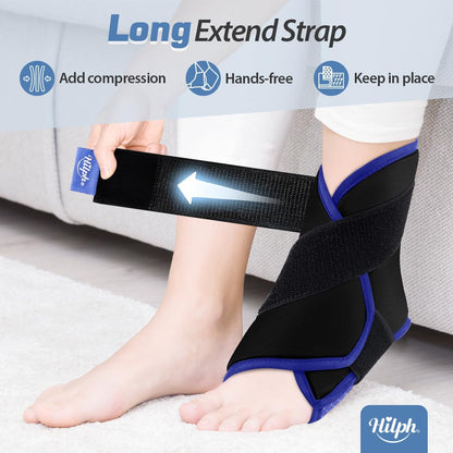 Hilph Ankle Heel Ice Pack Wrap for Swelling & Achilles Tendonitis, Reusable Ice & Compression Therapy Flexible Foot Gel Ice Pack Wrap for Ankle Sprain & Plantar Fasciitis Pain Relief (Blue, 1 Pack)