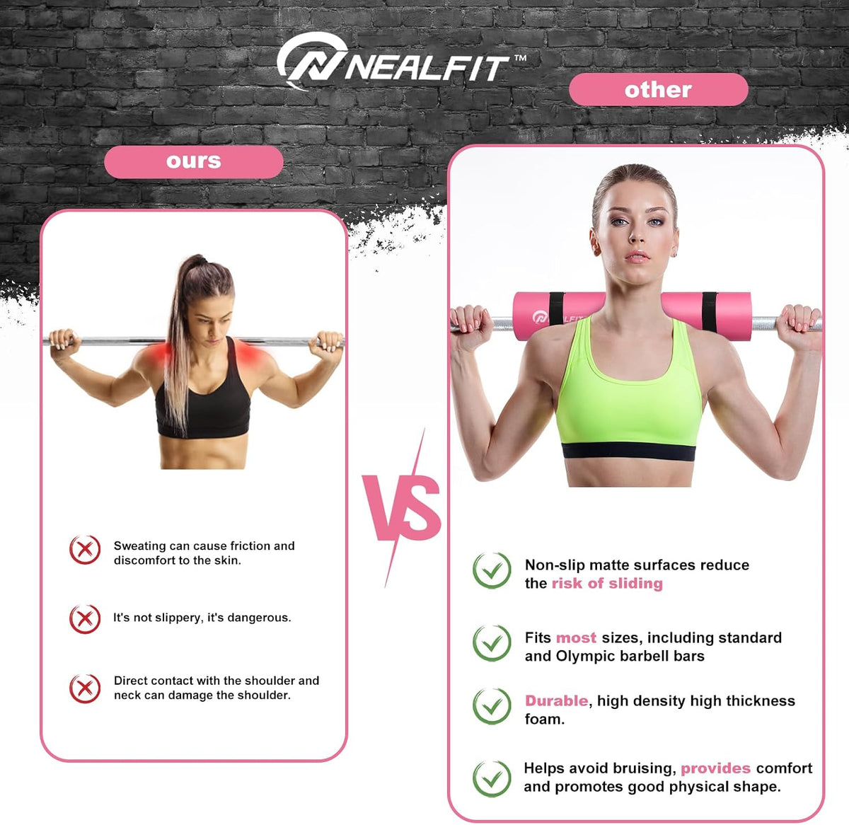 NEALFIT Barbell Pad Squat Pad for Squats—Squat Bar Pad—Great for Weightlifting,Lunges and Hip Thrusts—Foam Sponge Pad—Fit Standard and Olympic Bars Perfectly