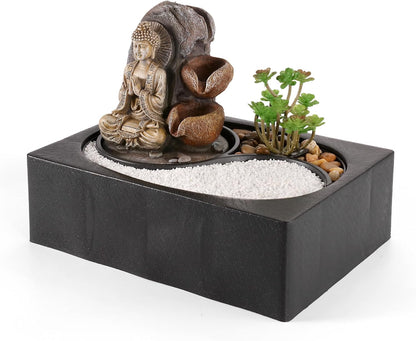 WICHEMI Tabletop Water Fountain Buddha Fountain Indoor with LED Light