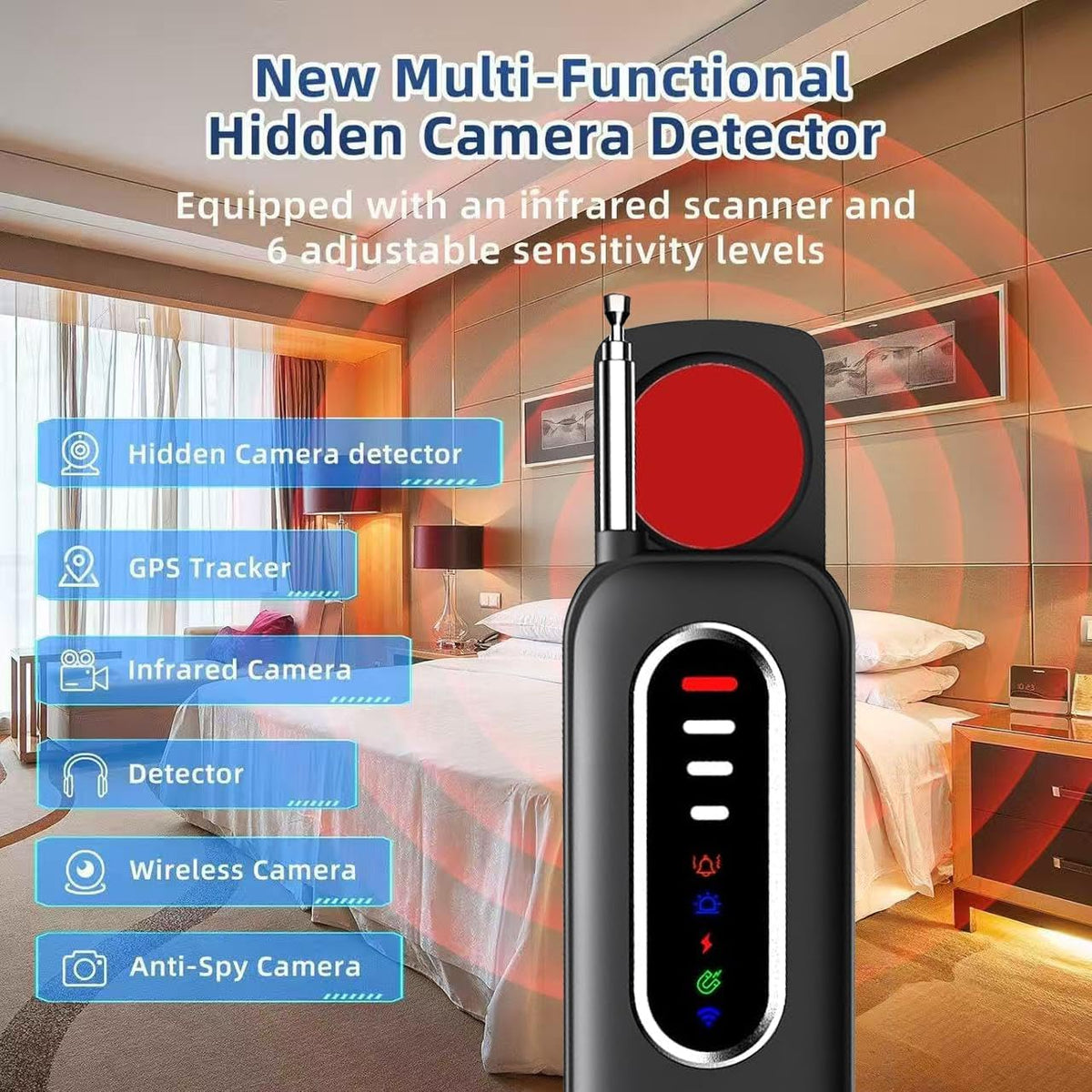 AI Powered 7 in 1 Hidden Camera Detectors,Anti Spy RF Signal Scanner, Infrared GPS Tracker Finder & Bug Detector&Camera Detector for Hotels, Bathrooms, Cars & Offices