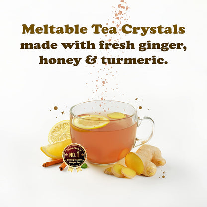 Pocas Honey Ginger Instant Tea Powder, Turmeric Flavor 2-Pack, Ginger Extract & Real Sweetener, Caffeine-Free Tea, 20 Packets per Box