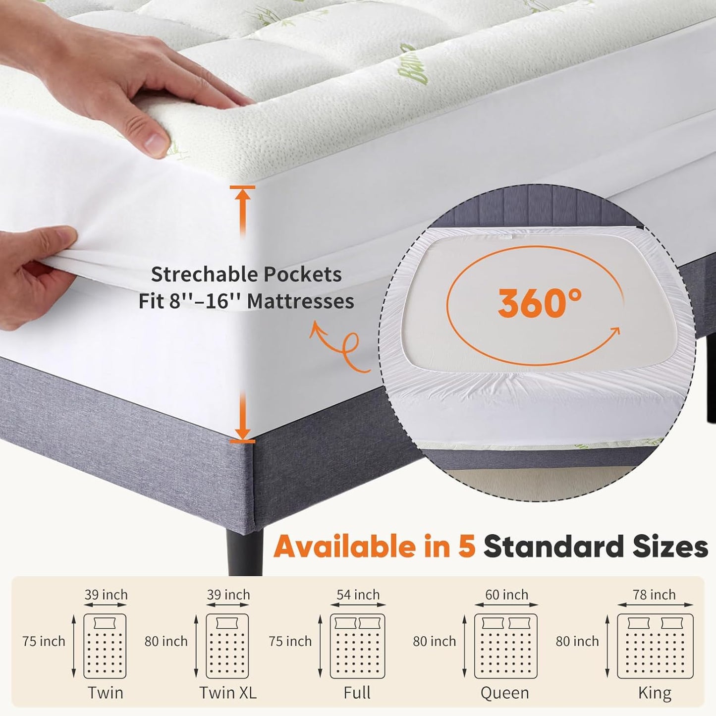 OLIXIS Twin Bamboo Viscose Mattress Topper, Cooling Breathable Bed Pad | OEKO-TEX Certified,Bamboo viscose ultra soft & cooling,Deep pockets fit 8-16" mattresses, Wick moisture for hot sleepers