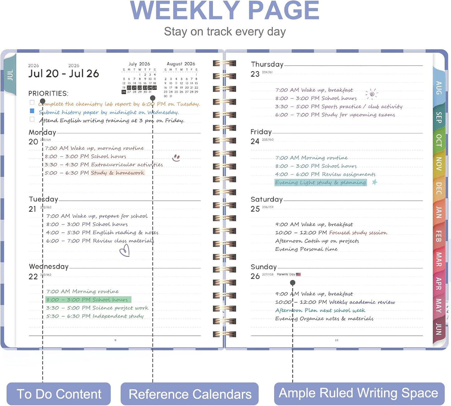 Planner 2026-2027, Weekly and Monthly Calendar Planner, JUL 2026 - JUN 2027 | Academic Year, Daily Agenda Book, A5(6.3'' x 8.5''), Sprial Bound, Inner Pocket, Office School Use
