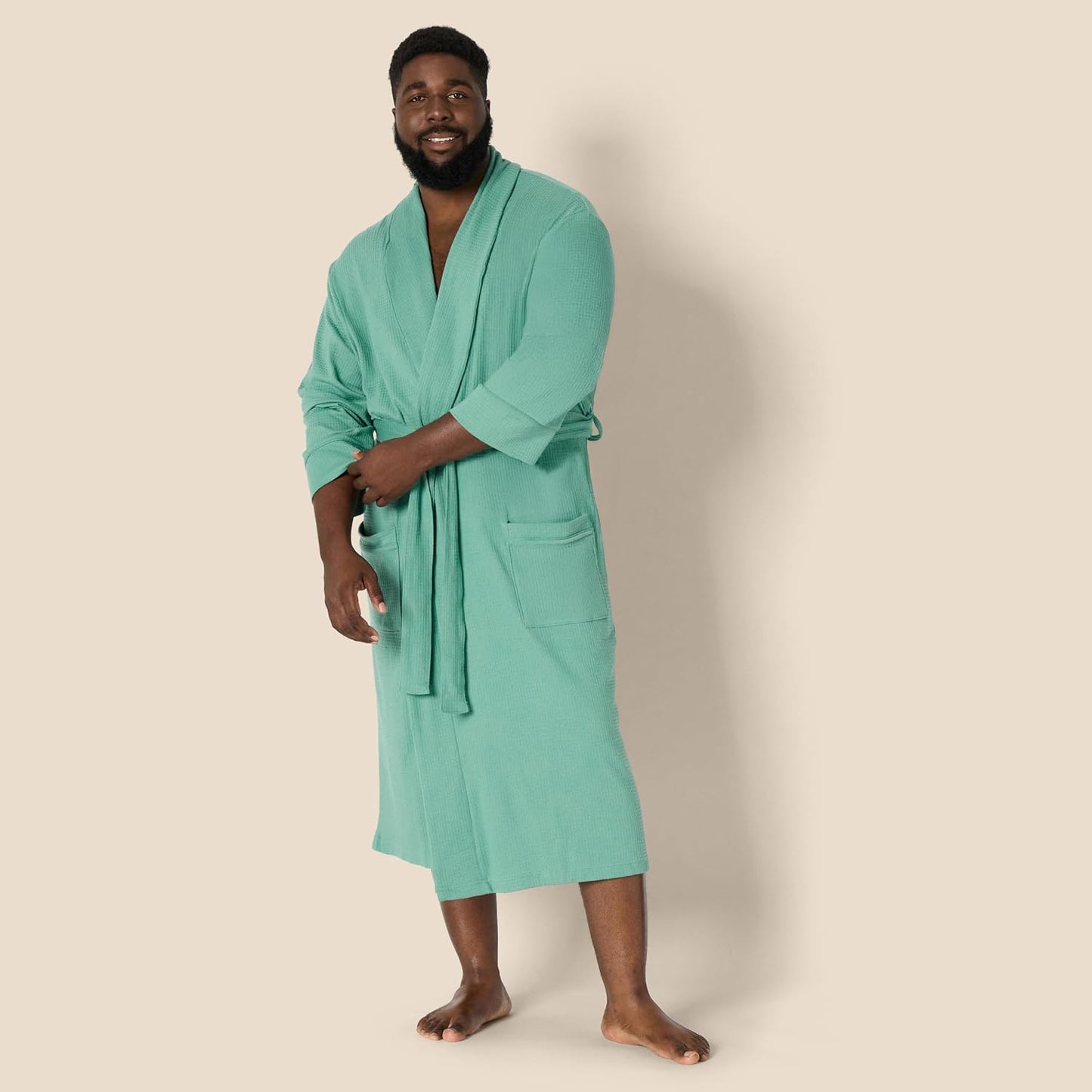 Amazon Essentials Men's Lightweight Cotton Waffle Bathrobe (Available in Big & Tall)