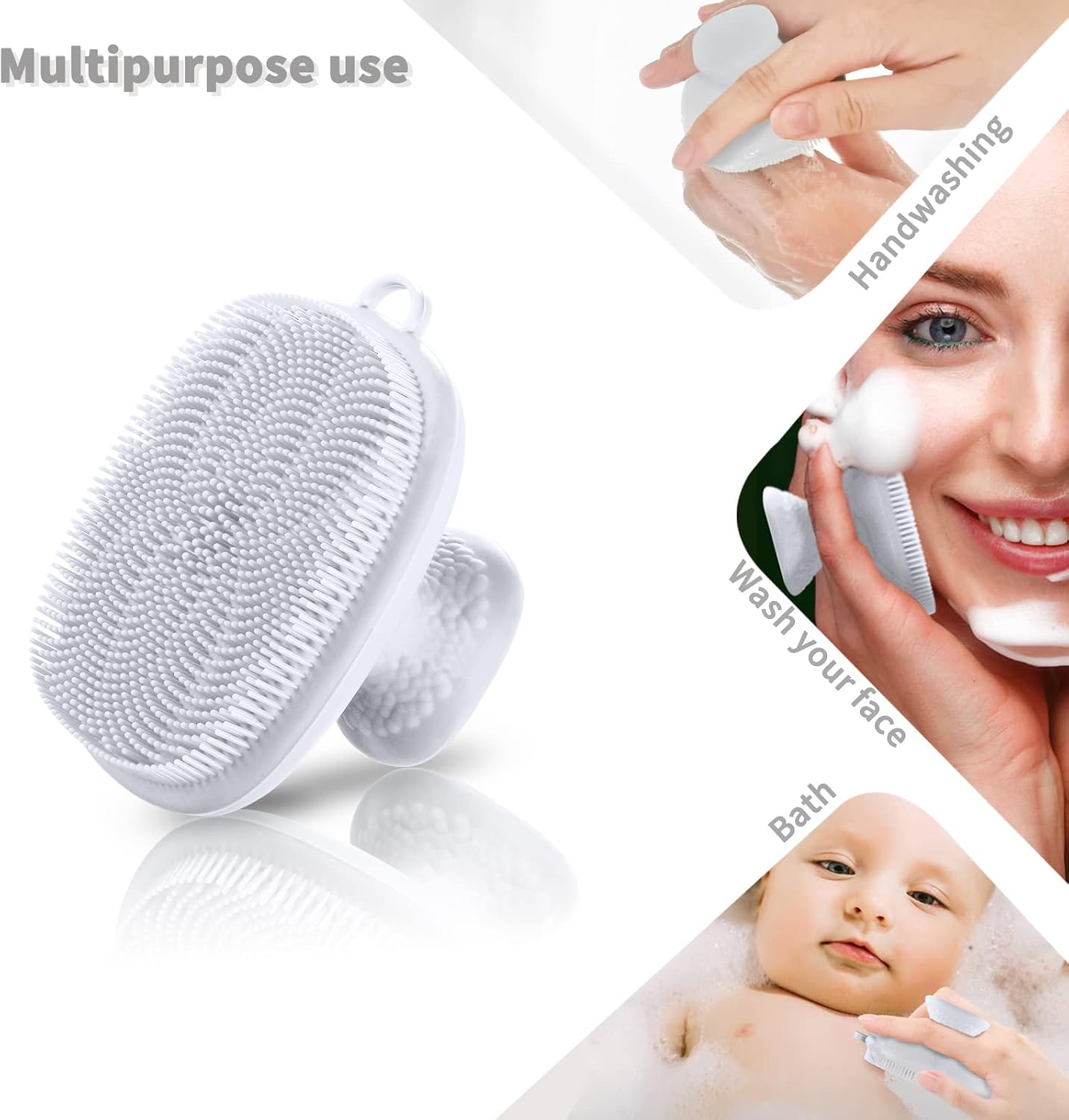 Back Scrubber for Shower & Face Scrubber, 2Pcs Silicone Exfoliating Brush Set with 17In Long Handle, Soft Body & Facial Cleansing Scrubber for Men Women
