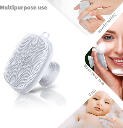 Back Scrubber for Shower & Face Scrubber, 2Pcs Silicone Exfoliating Brush Set with 17In Long Handle, Soft Body & Facial Cleansing Scrubber for Men Women