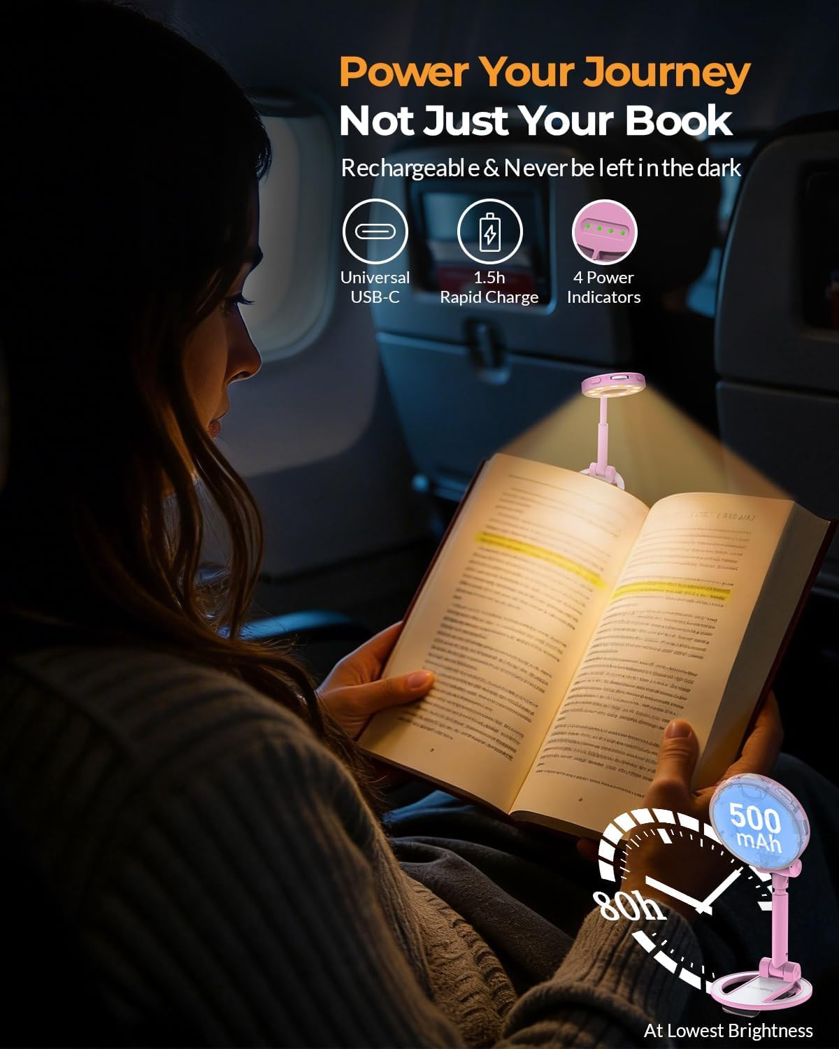 18 LED Rechargeable Clip On Book Light | 3 Color Temperatures, Stepless Dimming, Timer & Memory Function, Wide Beam Lighting, Bed Reading and Travel Use