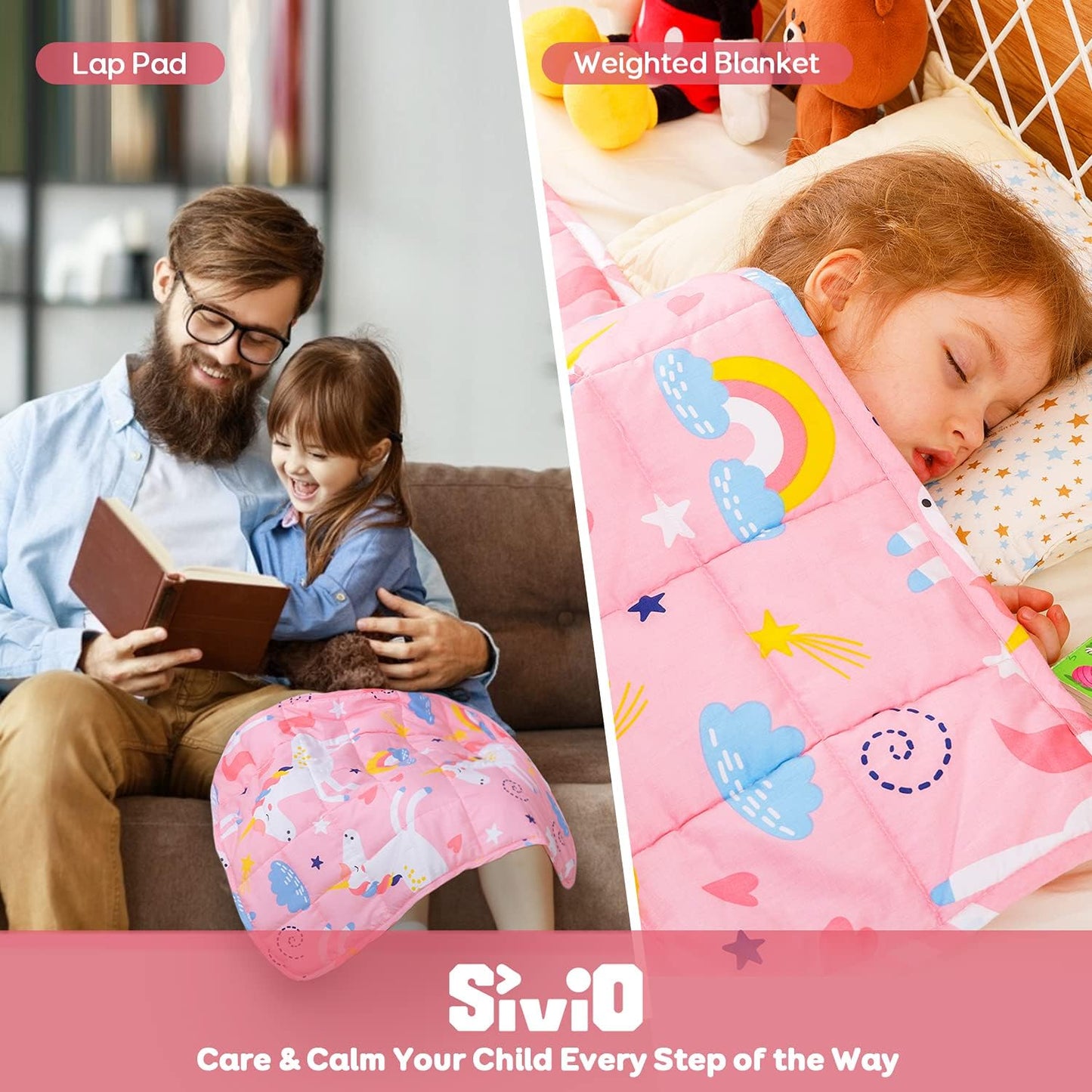 Sivio Weighted Lap Pad 2lbs, Cotton Weighted Blanket Sensory Weighted Lap Blanket Indoor Outdoor, 19 x 21 Inch, Blue Dinosaur