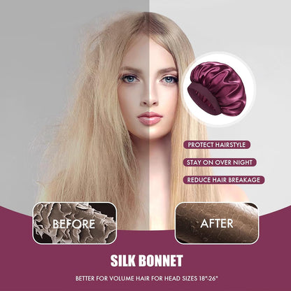 Satin Silk Bonnet for Sleeping, Double Layer Silk Sleep Cap for Men & Women, Soft Satin Lined Bonnet for Curly Hair