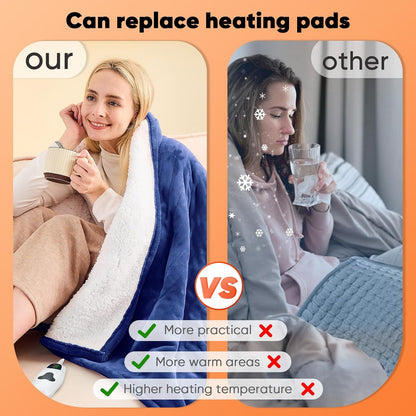 greenoak Heated Blanket Electric Throw 50"X60", Heating Blanket with 10 Heat Levels 1/2/4/6/8 Hours Auto-Off,Fleece Soft Sherpa Blanket,Gifts for Grandma Mom Seniors, Misty Grey