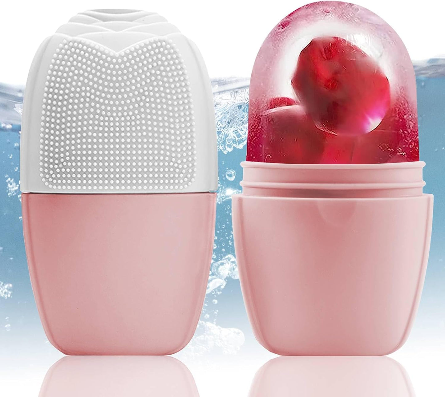 XHJRI Ice Cube Roller Massager for Face, Eyes and Neck Naturally Conditioning and Skin Care,De-Puff Eye Bags,Reduce Migraine Pain,Reusable Massage Silicone Ice Mold (Pink)