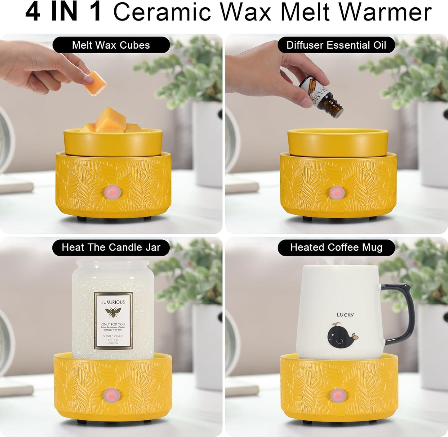 Ceramic Wax Melt Warmer, Fragrance Wax Warmer 4-in-1 Electric Candle Wax Melter and Wax Cubes for Home Office Bedroom Aromatherapy Essential Oil Burner is Birthday Gifts for Women Mom Girl(Dark Brown)